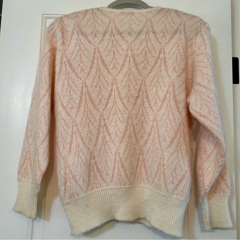 Vareuse Tokyo Angora Wool Blend Button Front Cardigan Sweater Ivory Pink Size M - Picture 4 of 10